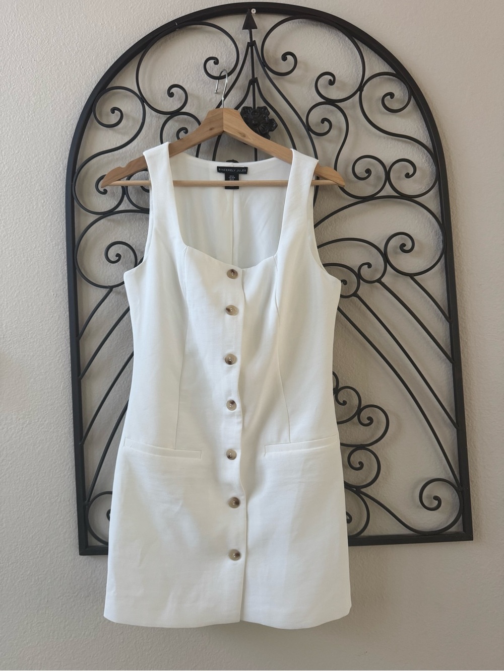 Sincerely Jules White Button-Front Sleeveless Mini Dress